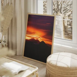poster coucher de soleil montagneux salon beige.webp