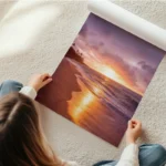 poster coucher de soleil sur plage en rouleau.webp