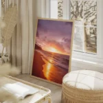 poster coucher de soleil sur plage salon beige.webp