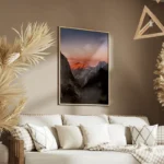 poster coucher de soleil sur une montagne salon.webp