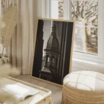 poster dome architectural noir et blanc salon beige.webp