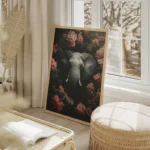 poster elephant en fleurs salon beige.webp