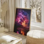 poster eruption volcanique coloree salon beige.webp