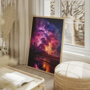 poster eruption volcanique coloree salon beige.webp