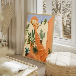 poster escaliers avec plantes salon beige.webp