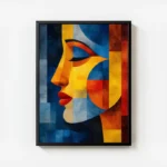 poster femme bleue cubiste avec cadre.webp