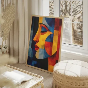 poster femme bleue cubiste salon beige.webp