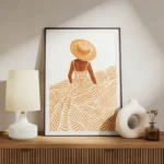 poster femme chapeau paille meuble.webp