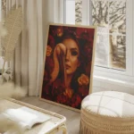 poster femme et flamant rose salon beige.webp