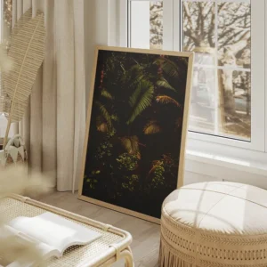 poster feuillage tropical salon beige.webp