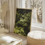 poster feuillage tropical vert salon beige.webp