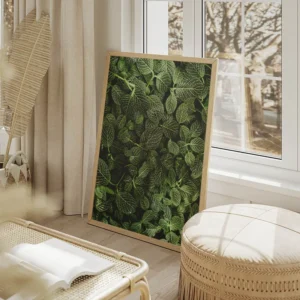 poster feuillage vert texture salon beige.webp