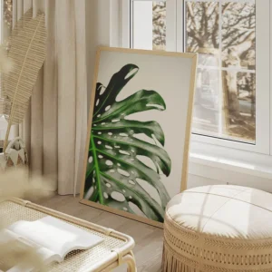poster feuille verte monstera salon beige.webp