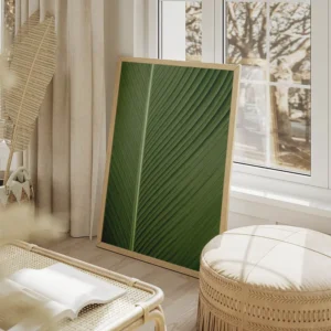 poster feuille verte texturee salon beige.webp