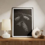 poster feuilles avec gouttes d eau meuble.webp