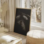 poster feuilles avec gouttes d eau salon beige.webp