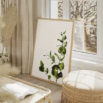 poster feuilles d eucalyptus vert salon beige.webp