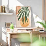 poster feuilles vertes et formes geometriques bureau.webp