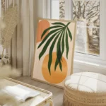 poster feuilles vertes et formes geometriques salon beige.webp