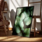 poster feuilles vertes rayees encadre.webp