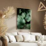 poster feuilles vertes rayees salon.webp