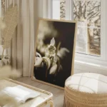 poster fleur blanche delicate salon beige.webp