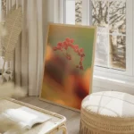 poster fleur delicate en gros plan salon beige.webp