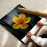 poster fleur jaune avec gouttes d eau enroule.webp