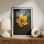poster fleur jaune avec gouttes d eau meuble.webp