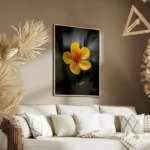 poster fleur jaune avec gouttes d eau salon.webp