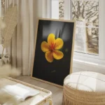 poster fleur jaune avec gouttes d eau salon beige.webp