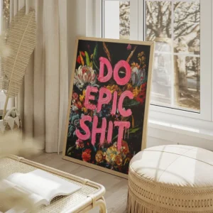 poster fleurs colorees avec texte moderne salon beige.webp