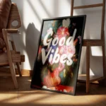 poster fleurs colorees et bonnes vibes encadre.webp