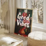 poster fleurs colorees et bonnes vibes salon beige.webp