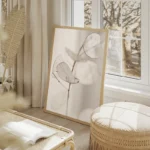 poster fleurs delicates blanches salon beige.webp