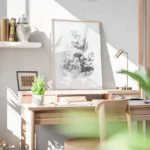 poster fleurs en noir et blanc bureau.webp