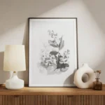 poster fleurs en noir et blanc meuble.webp