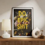 poster fleurs et lettering vibrant meuble.webp