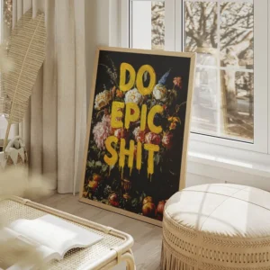 poster fleurs et lettering vibrant salon beige.webp