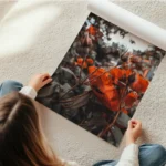 poster fleurs roses orange en rouleau.webp