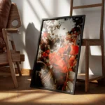 poster fleurs roses orange encadre.webp