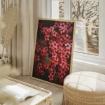 poster fleurs roses salon beige.webp