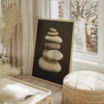 poster galets empiles minimaliste salon beige.webp