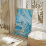 poster gouttes bleues salon beige.webp