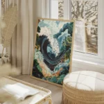poster grande vague artistique salon beige.webp