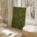 poster gros plan feuille verte salon beige.webp