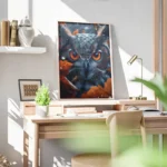 poster hibou aux yeux orange bureau.webp