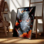 poster hibou aux yeux orange encadre.webp