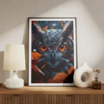 poster hibou aux yeux orange meuble.webp