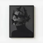 poster homme et papillons noir avec cadre.webp